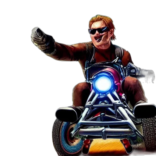 weapon, jacket, car, concept art, 3d render, pixel art, comic book art, mariokart transparent PNG cut-out