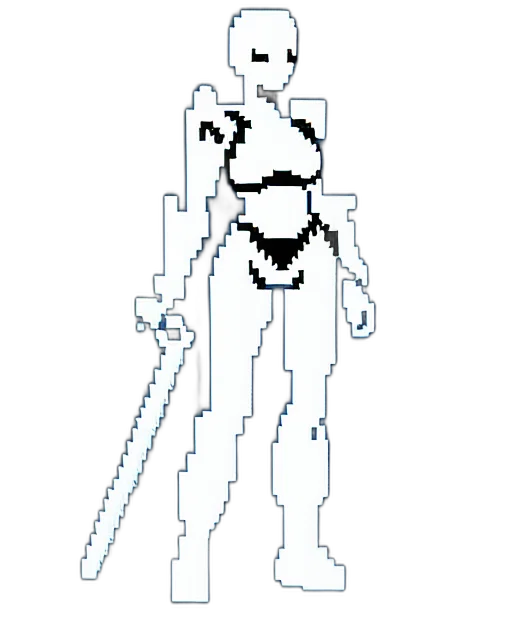 sword, robot, staff, weapon, pixel art, cyberpunk, concept art, vaporwave transparent PNG cut-out