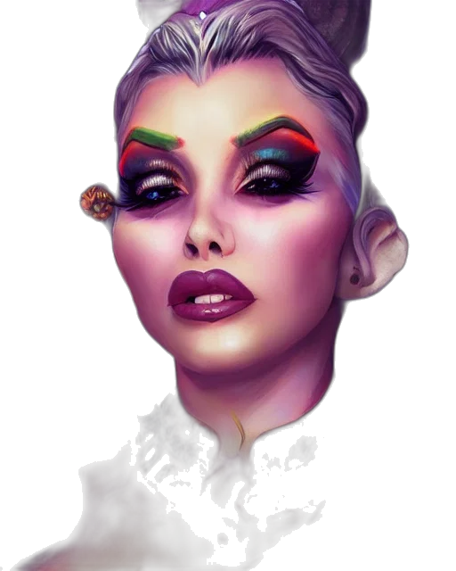 face, crown, creature, fantasy art, concept art, watercolor, photorealistic, neon lights transparent PNG cut-out