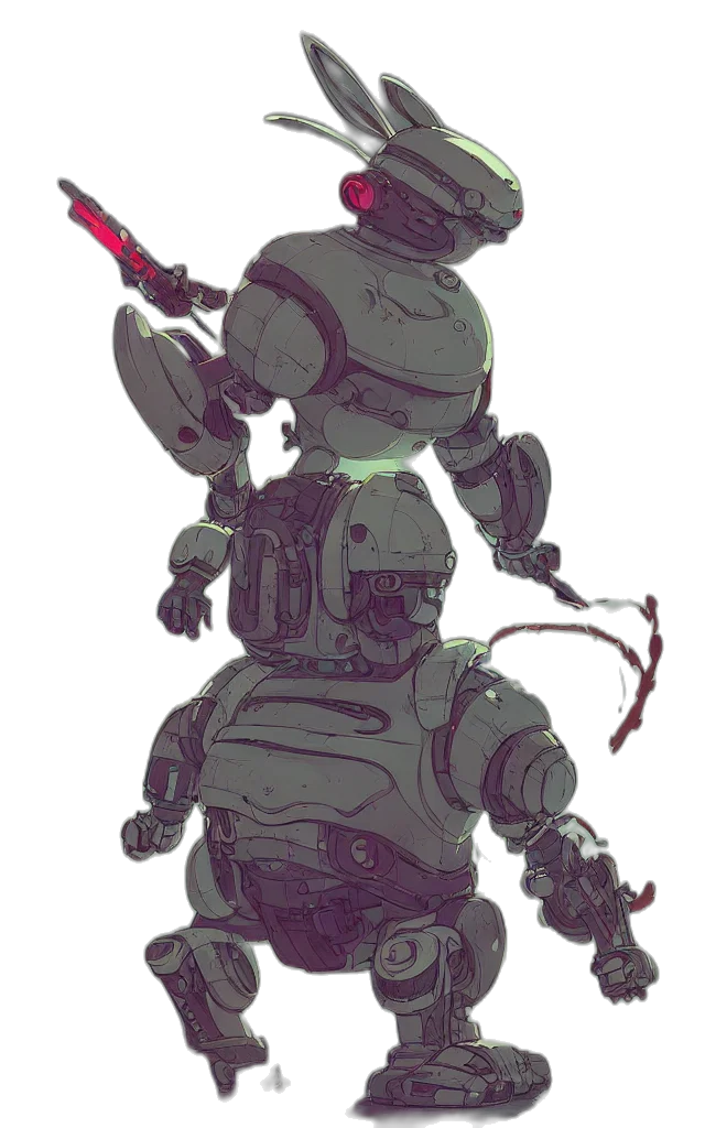 robot, weapon, staff, creature, concept art, cyberpunk, pixel art, 3d render transparent PNG cut-out
