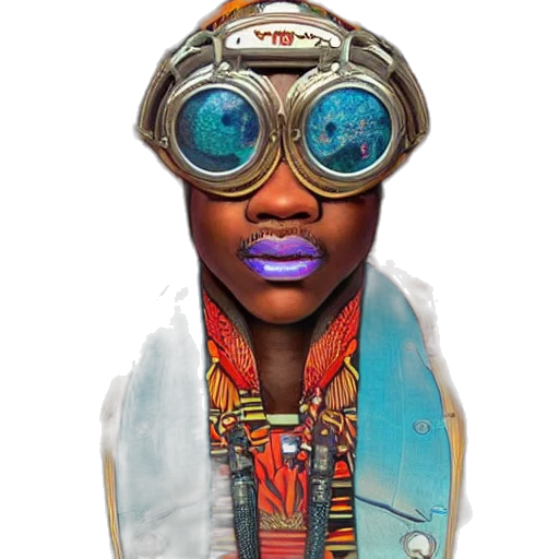 face, jacket, jewelry, robot, concept art, fantasy art, comic book art, 3d render transparent PNG cut-out