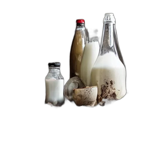 bottle, food, earth tones, monochrome, dirty, milk, cow, inside transparent PNG cut-out