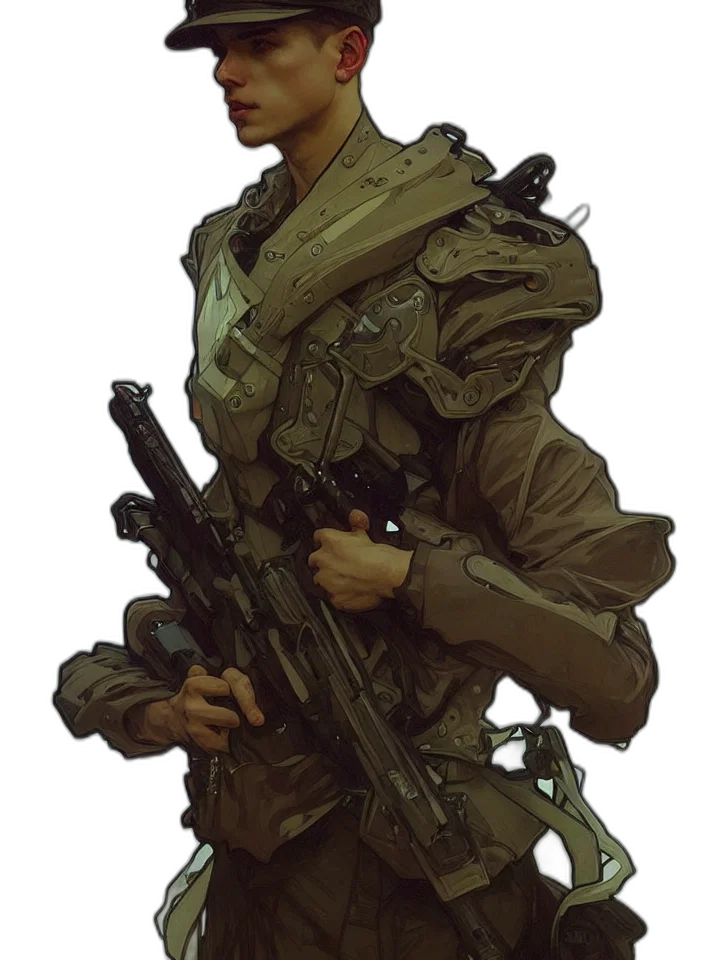 weapon, jacket, staff, face, concept art, photorealistic, comic book art, pixel art transparent PNG cut-out