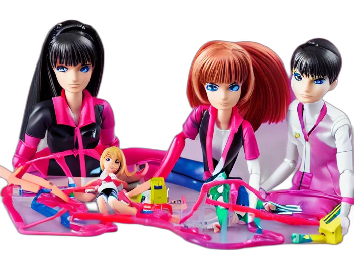3d render, neon, genesis, evangelion, barbie, play, set, children transparent PNG cut-out