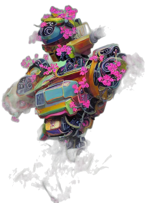robot, weapon, dragon, mask, concept art, 3d render, vaporwave, fantasy art transparent PNG cut-out