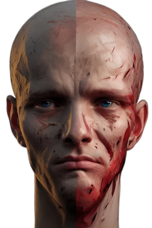 face, mask, creature, concept art, photorealistic, 3d render, comic book art, red transparent PNG cut-out