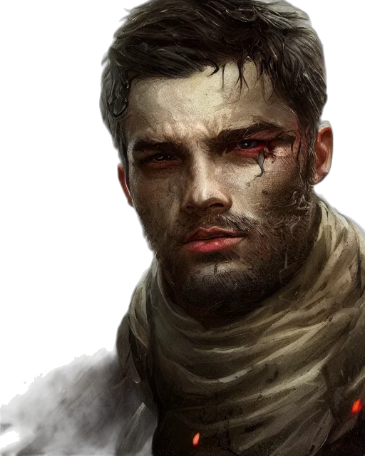 face, fantasy art, photorealistic, concept art, comic book art, red, dark, earth tones transparent PNG cut-out