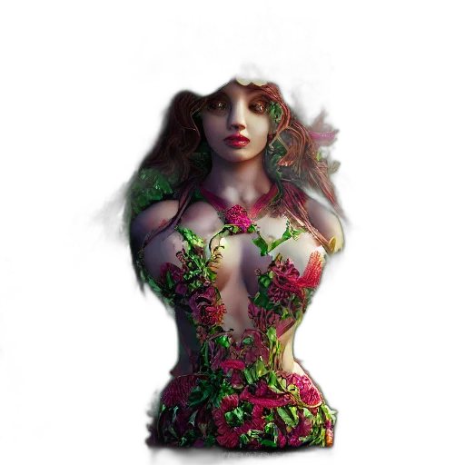 dress, flower, crown, fantasy art, concept art, pixel art, photorealistic, red transparent PNG cut-out