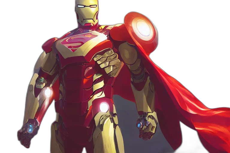 robot, concept art, comic book art, 3d render, fantasy art, superman, ironman, suit transparent PNG cut-out