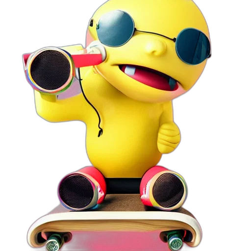 robot, staff, weapon, 3d render, concept art, banana, wearing, headphones transparent PNG cut-out