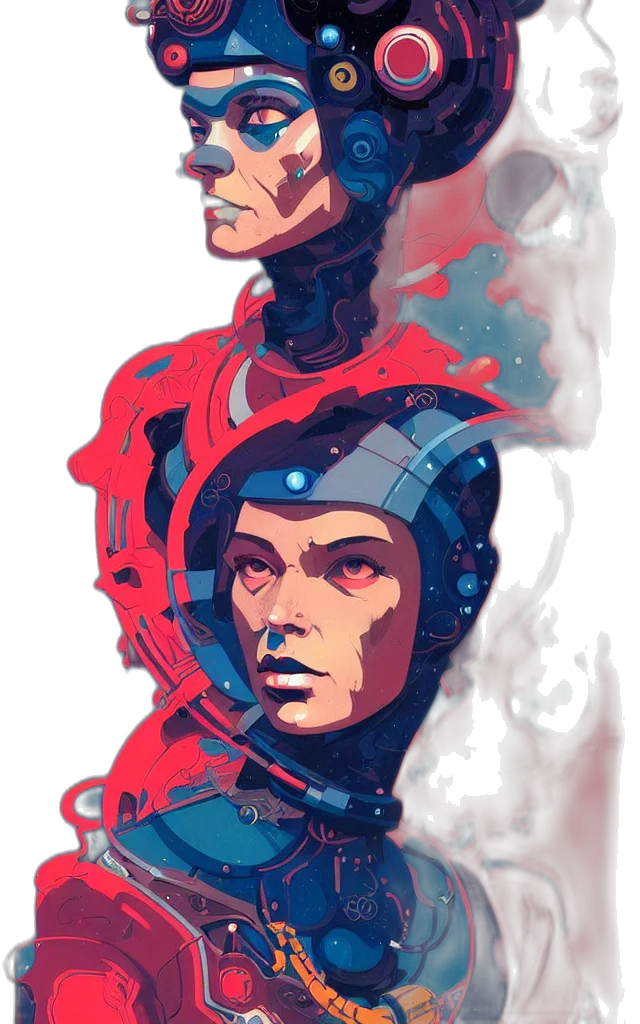 robot, face, comic book art, concept art, pixel art, fantasy art, outer space, fire transparent PNG cut-out
