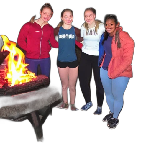 jacket, staff, fire, college, gymnasts, campfire transparent PNG cut-out