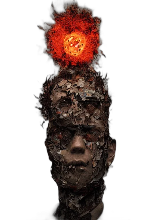 face, mask, creature, hair, concept art, photorealistic, comic book art, 3d render transparent PNG cut-out