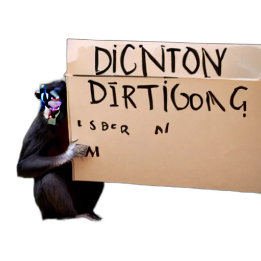 monkey, holding, sign, text, reads, diffusion transparent PNG cut-out