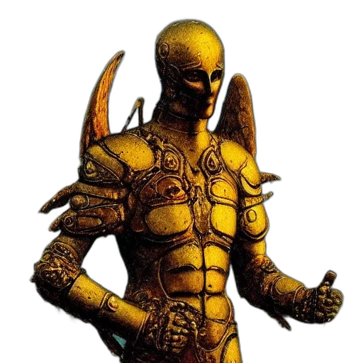 robot, concept art, fantasy art, comic book art, 3d render, golden, arch, angel transparent PNG cut-out