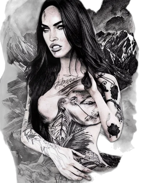 creature, fantasy art, comic book art, photorealistic, cartoon, megan, fox, face transparent PNG cut-out