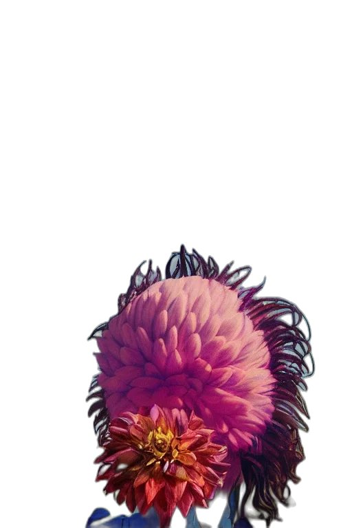 flower, hair, crown, creature, photorealistic, 3d render, concept art, vaporwave transparent PNG cut-out