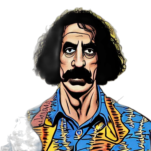 face, jacket, cartoon, comic book art, concept art, pixel art, frank, zappa transparent PNG cut-out