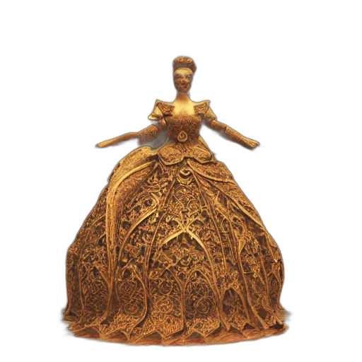 dress, crown, jewelry, hat, 3d render, golden, princess, ornate transparent PNG cut-out