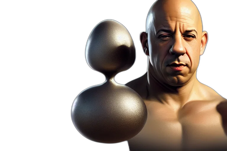 photorealistic, 3d render, vin, diesel, head, egg, cup, silver transparent PNG cut-out