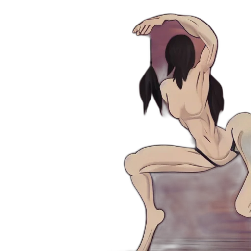 creature, hair, bottle, concept art, anime, watercolor, pixel art, underwater transparent PNG cut-out