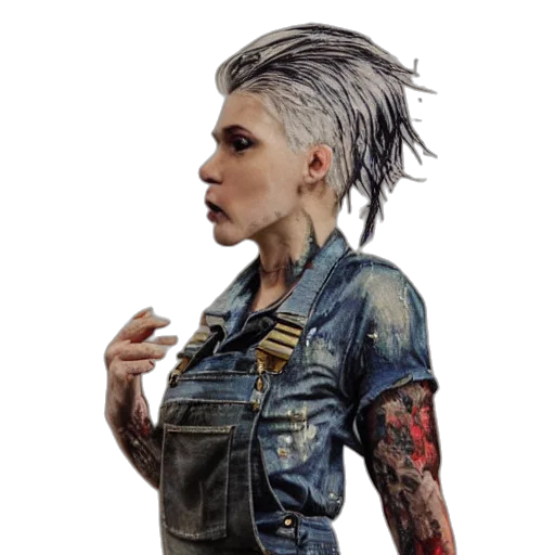jacket, hair, cyberpunk, concept art, photorealistic, cartoon, full, body transparent PNG cut-out