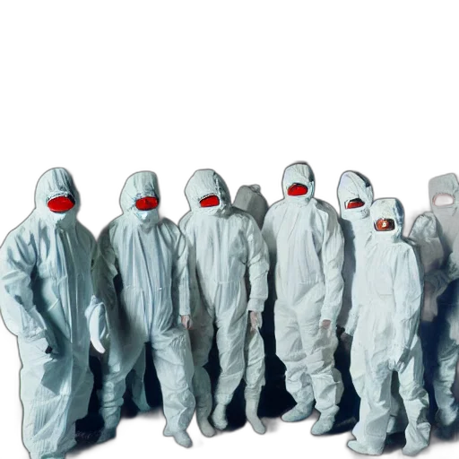 jacket, staff, mask, concept art, wide, shot, photo, group transparent PNG cut-out
