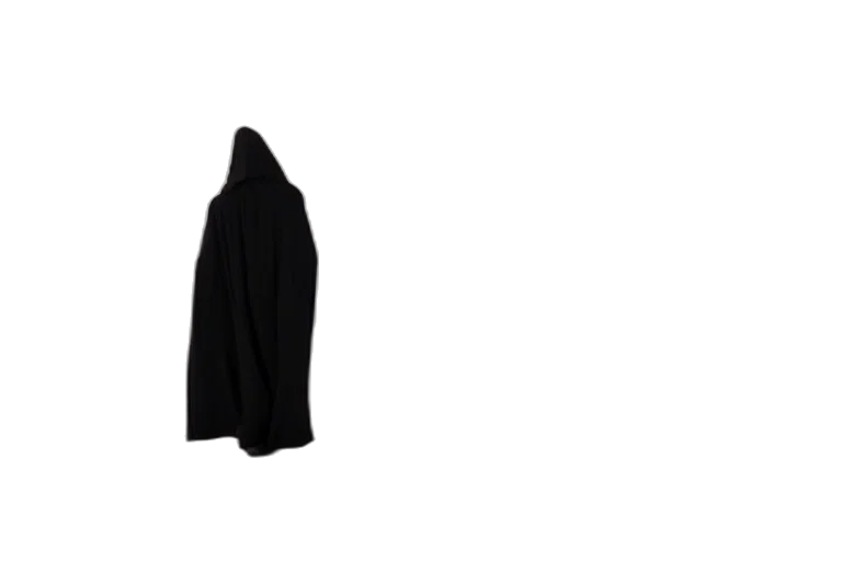 jacket, dress, mask, staff, 3d render, concept art, dark, monochrome transparent PNG cut-out