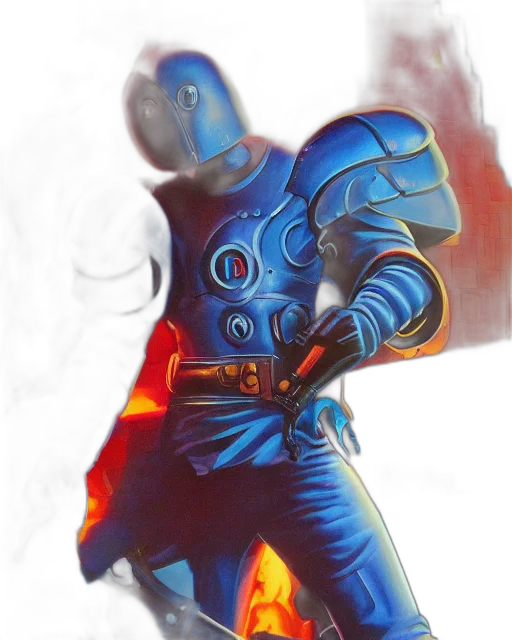 robot, staff, jacket, mask, concept art, comic book art, fantasy art, 3d render transparent PNG cut-out