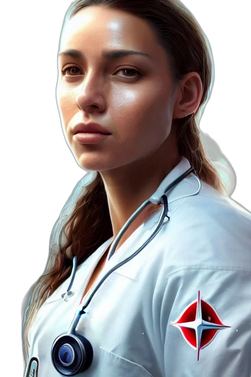 face, jacket, staff, photorealistic transparent PNG cut-out