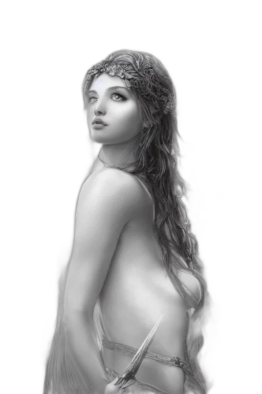 dress, crown, jewelry, face, photorealistic, pencil sketch, fantasy art, oil painting transparent PNG cut-out