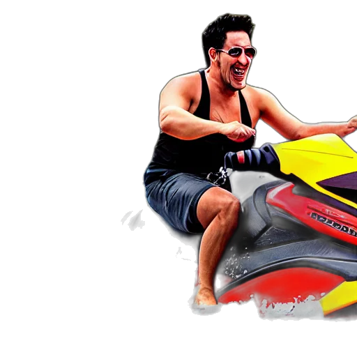 photorealistic, concept art, cartoon, 3d render, markiplier, jet, ski, screaming transparent PNG cut-out