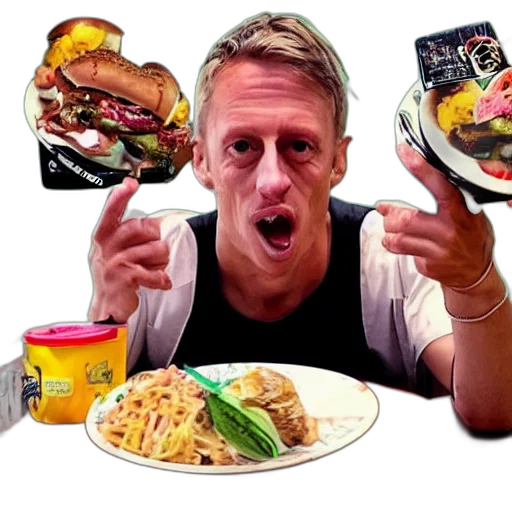food, photorealistic, tony, hawk, pro, mukbang transparent PNG cut-out