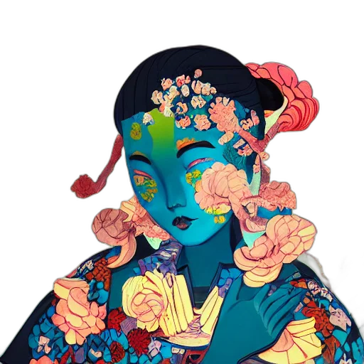 flower, mask, dress, face, fantasy art, watercolor, concept art, pixel art transparent PNG cut-out
