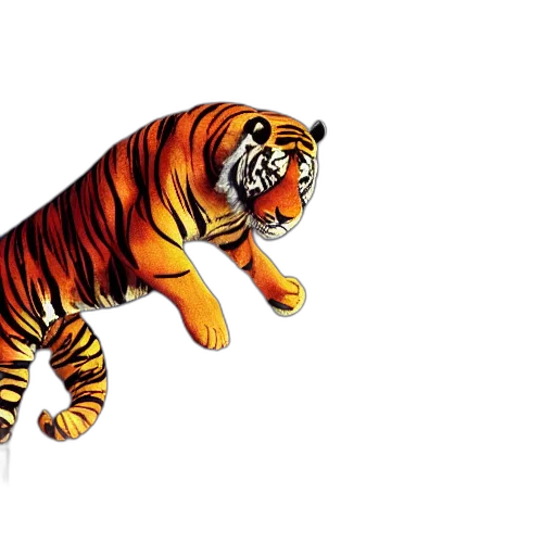 animal, 3d render, concept art, pixel art, photorealistic, tiger, fire, flying transparent PNG cut-out