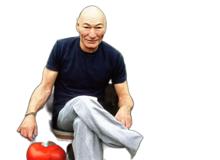 face, robot, animal, mask, photorealistic, patrick, stewart, sitting transparent PNG cut-out
