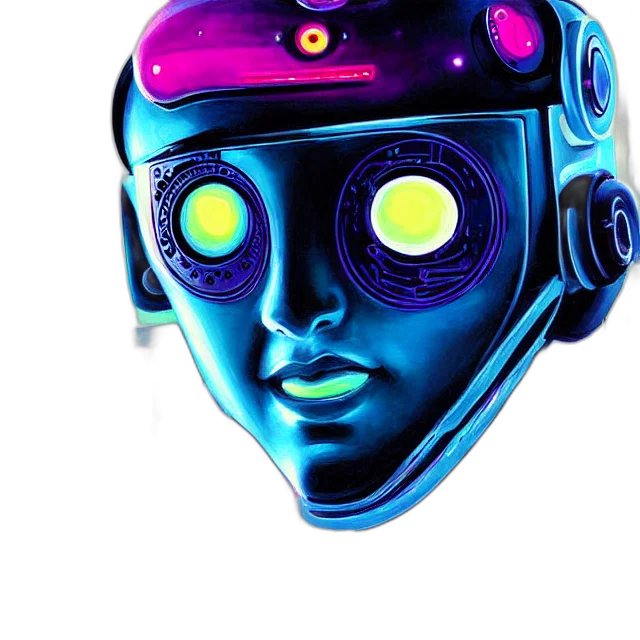 robot, mask, face, cyberpunk, concept art, vaporwave, 3d render, neon lights transparent PNG cut-out