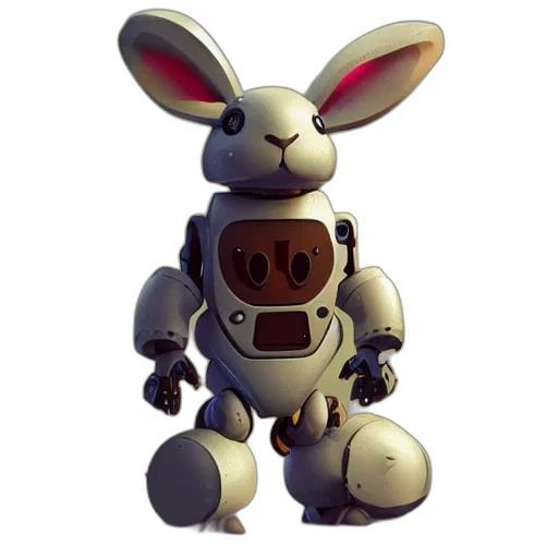 robot, animal, creature, staff, 3d render, concept art, pixel art, cartoon transparent PNG cut-out