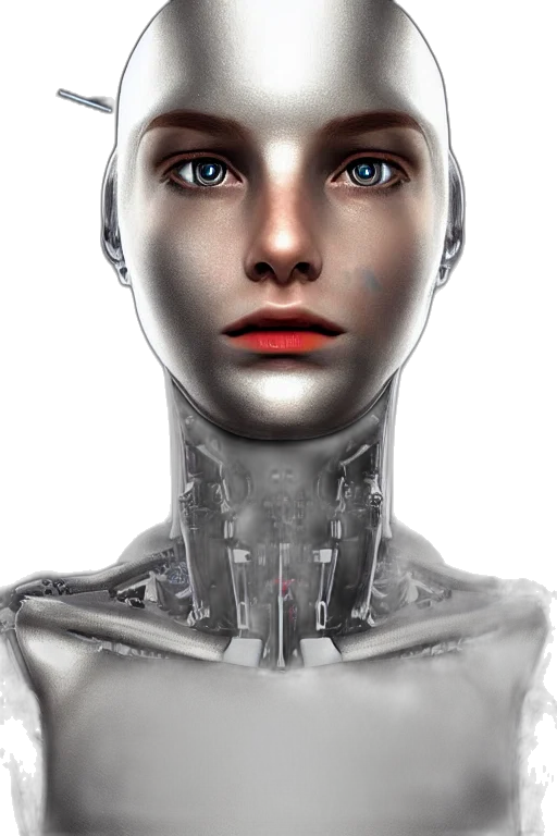 robot, face, 3d render, concept art, cyberpunk, photorealistic, human, female transparent PNG cut-out