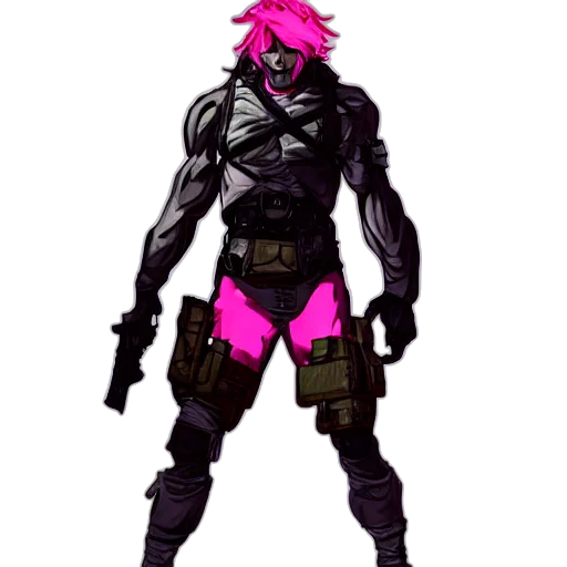 weapon, jacket, concept art, cyberpunk, comic book art, pixel art, dark, neon transparent PNG cut-out