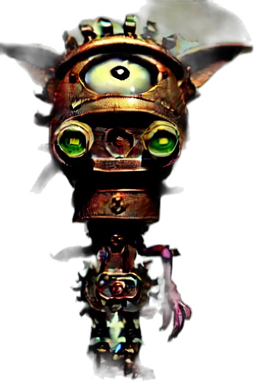 robot, staff, mask, weapon, concept art, 3d render, fantasy art, pixel art transparent PNG cut-out