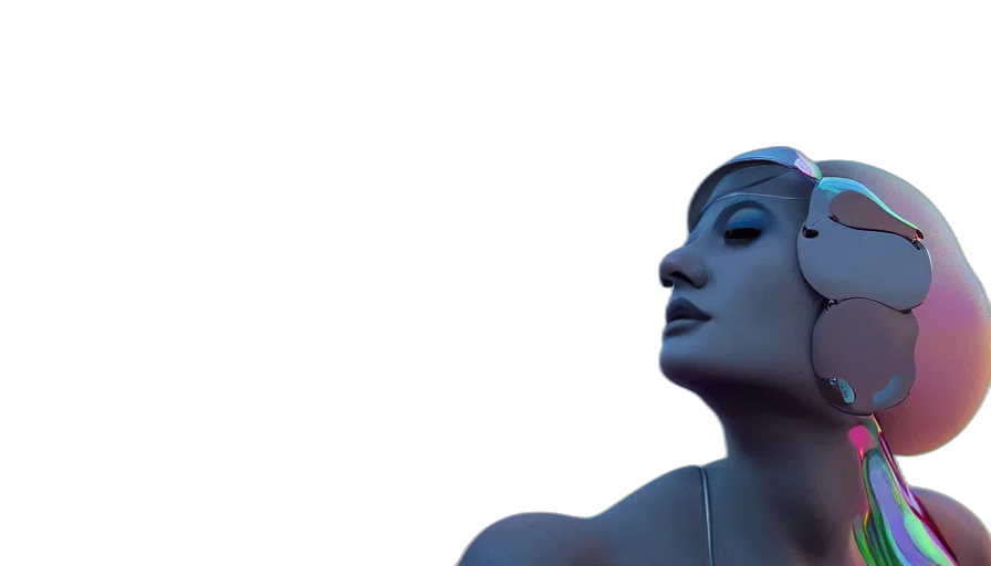 face, robot, mask, jewelry, 3d render, photorealistic, vaporwave, concept art transparent PNG cut-out