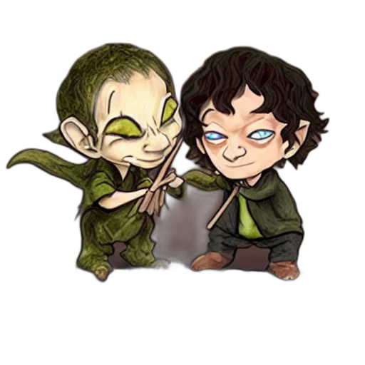 fantasy art, concept art, pixel art, cartoon, green, chibi, smeagol, frodo transparent PNG cut-out