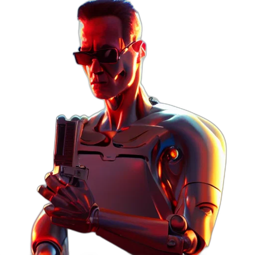 robot, weapon, jacket, staff, cyberpunk, concept art, 3d render, pixel art transparent PNG cut-out