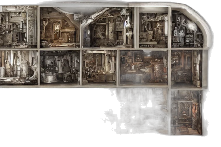 furniture, concept art, 3d render, photorealistic, fantasy art, dollhouse, cutaway, style transparent PNG cut-out