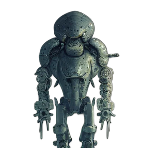 robot, staff, weapon, creature, concept art, 3d render, fantasy art, green transparent PNG cut-out