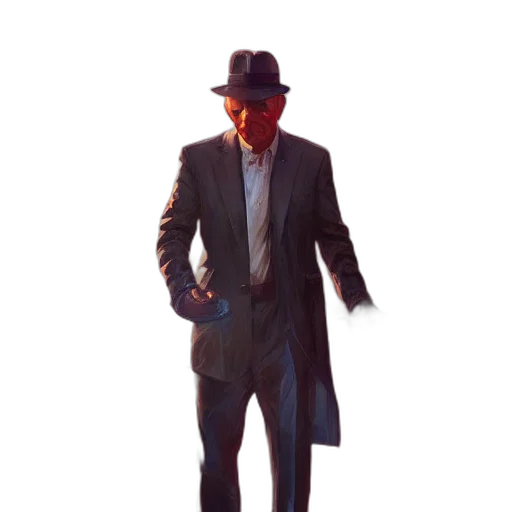 hat, jacket, staff, weapon transparent PNG cut-out