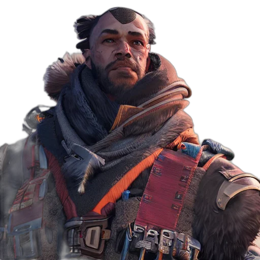 jacket, face, staff, weapon, concept art, cyberpunk, photorealistic, dark transparent PNG cut-out