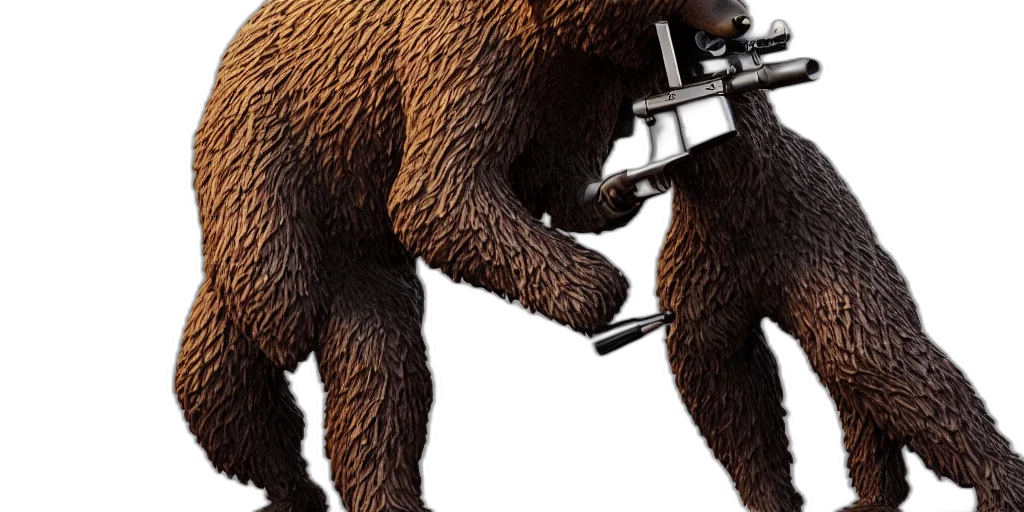 weapon, concept art, 3d render, brown, bear, statue, tommy, gun transparent PNG cut-out