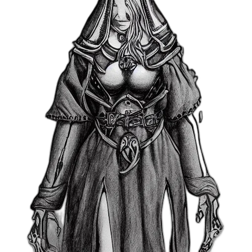 dress, staff, mask, jewelry, concept art, fantasy art, comic book art, pencil sketch transparent PNG cut-out